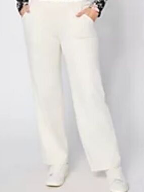 Denim & Co Women's Cream Wide-Leg Pants denim knit